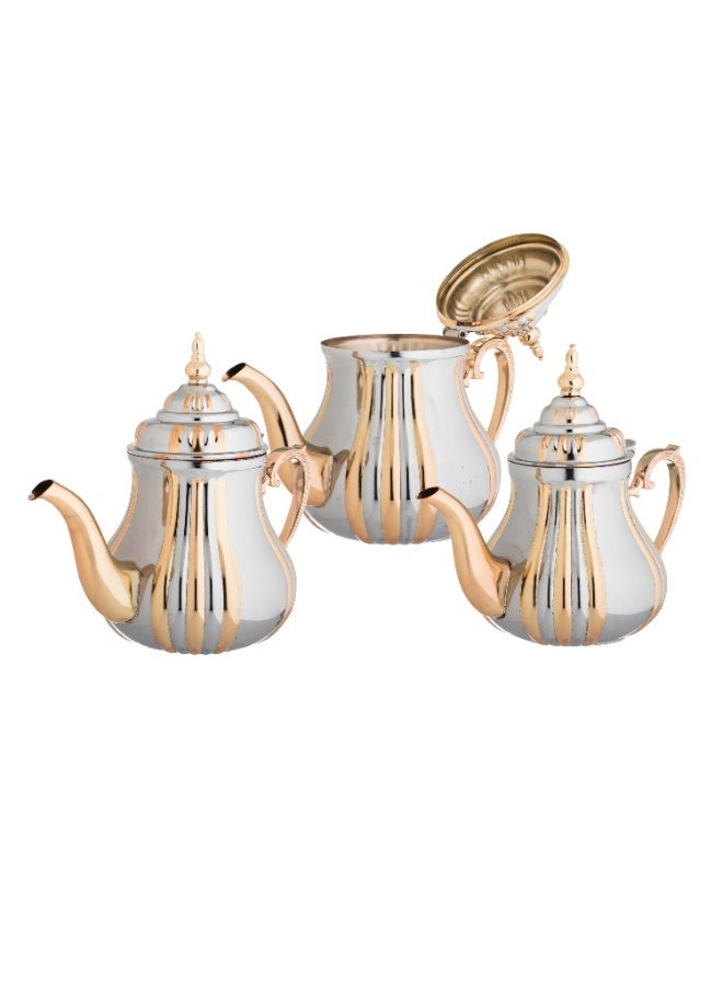 BASURRAH Stainless Steel Teapot Set 3-Piece Silver With Gold (0.8/1.2/1.6 Litter ) - Image 3